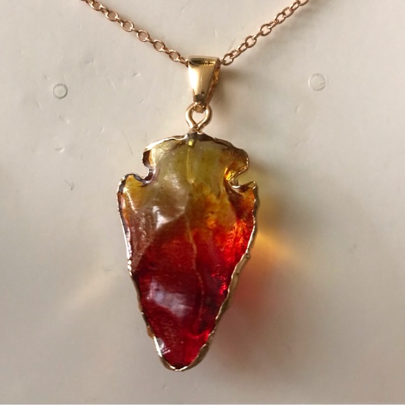 Ombre Arrowhead- Angel Aura Rainbow Quartz Striking Tip Point Head Gold Necklace - Picture 8 of 14